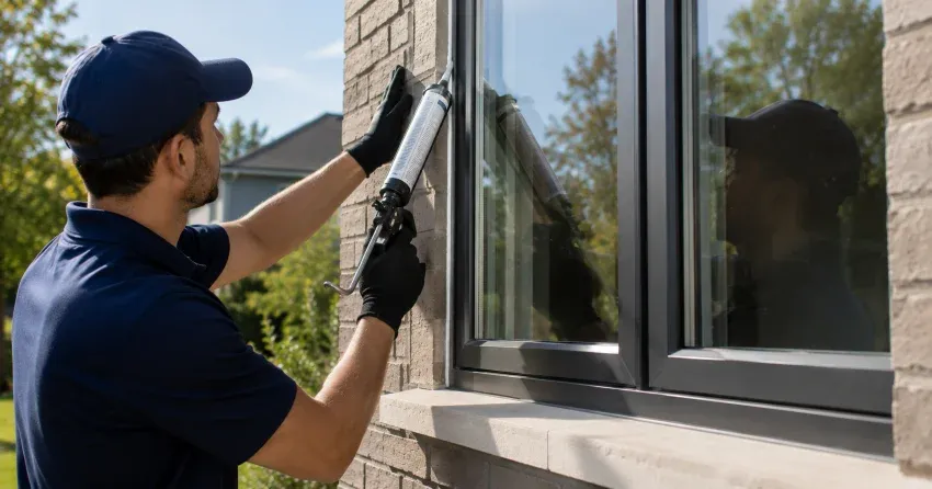 Aluminum window frame with double glazed insulated glass unit installed in a residential wall in Golf Estates, Ingersoll