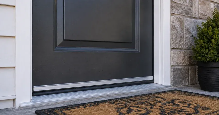 technician replacing worn door weatherstripping in Ingersoll home