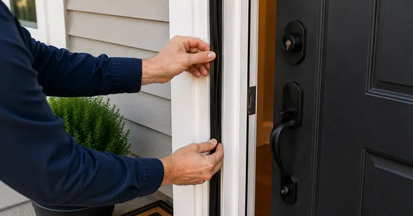 technician performing light test on door seal in Harvest Hills Towns, Ingersoll