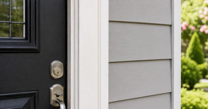 technician inspecting door jamb behind cracked casing in Golf Estates, Ingersoll home