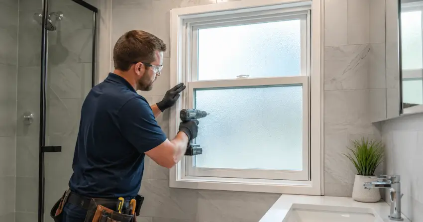 frosted glass installation bathroom window in Golf Estates, Ingersoll