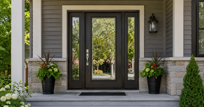 glass entry door with sidelights on a home in Golf Estates, Ingersoll