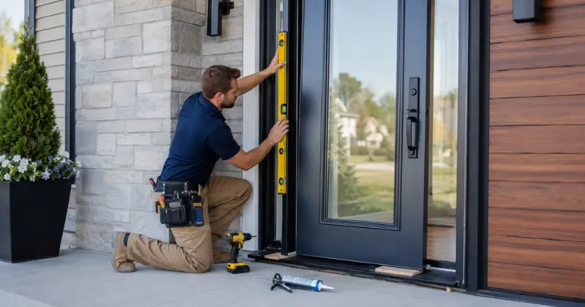 glass outside door installation with energy-efficient double-pane glazing in Ingersoll