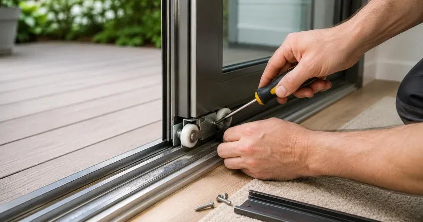 sliding door fix Golf Estates, Ingersoll technician diagnosing track issue