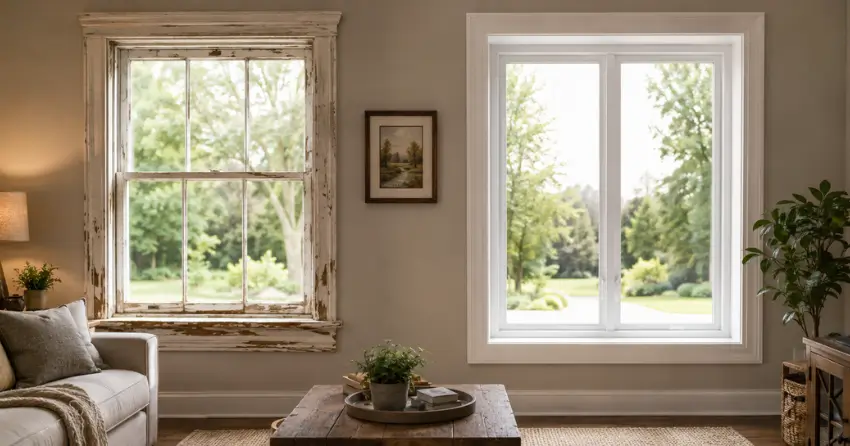 side by side comparison of old and new window in Ingersoll